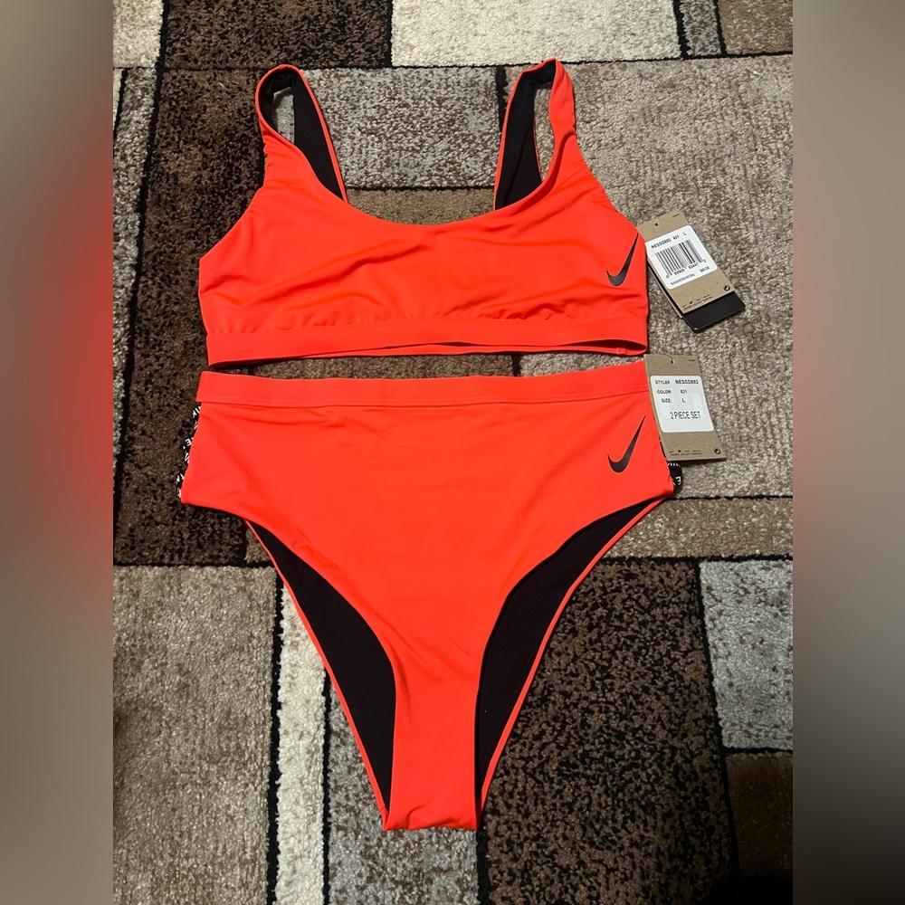 Nike Orange and Black Bikini Set Modern Design